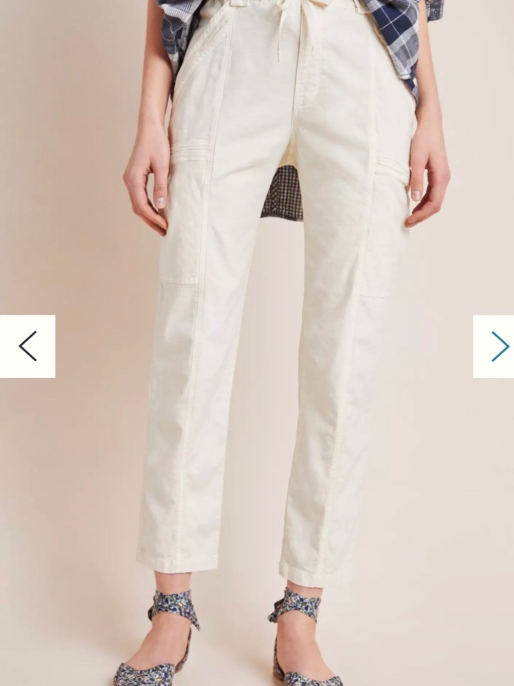 Anthropologie Angela Cropped Cargo Pants Size 26 Ivory utility Cotton Lyocell